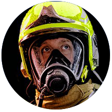 MSA SCBA breathing Apparatus worn by firefighter