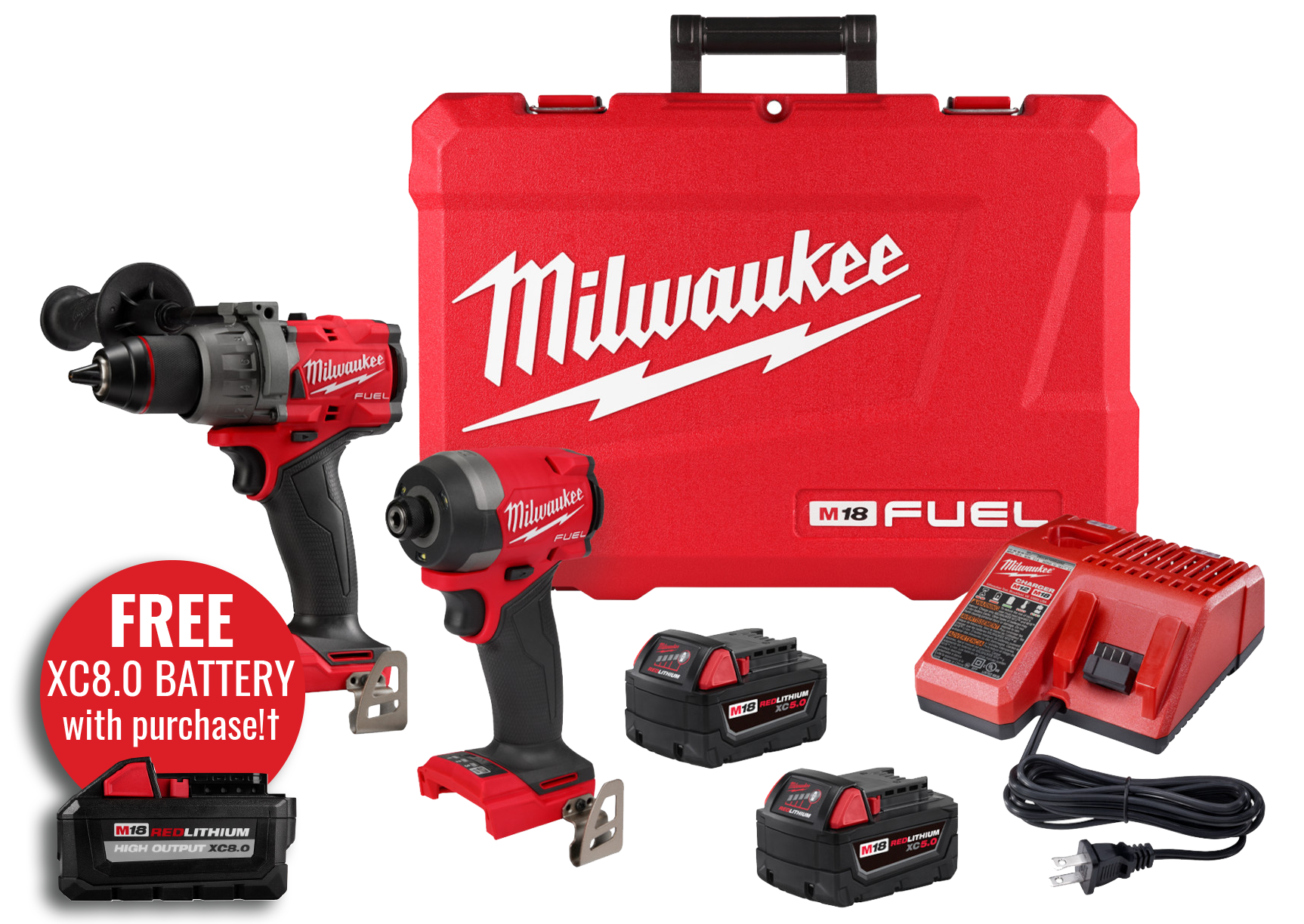 Milwaukee M18 2-Tool Combo Kit With FREE XC8.0 Battery