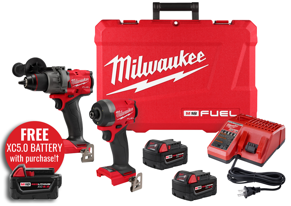 Milwaukee M18 2-Tool Combo Kit With FREE XC8.0 Battery