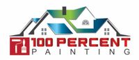 A logo for 100 percent painting with a house on the roof