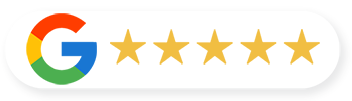 Google logo with five gold stars.
