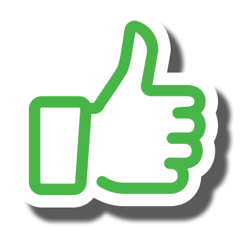 White thumbs-up icon on a green circle with a long shadow, symbolizing approval.