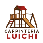 Logo de carpintería Luichi con una estructura de madera y el texto “CARPINTERÍA LUICHI” en marrón y rojo