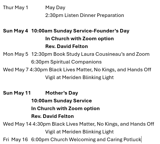 A schedule for a church with zoom options