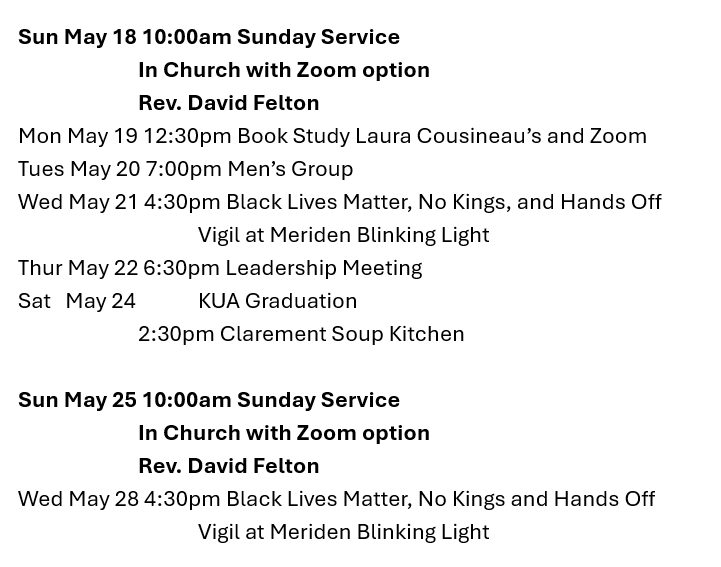 A schedule for a church with zoom options