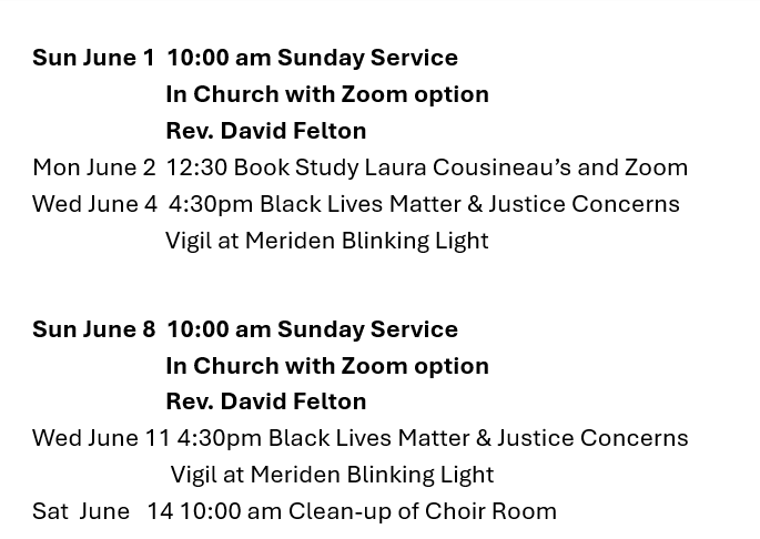 A schedule for a church with zoom options