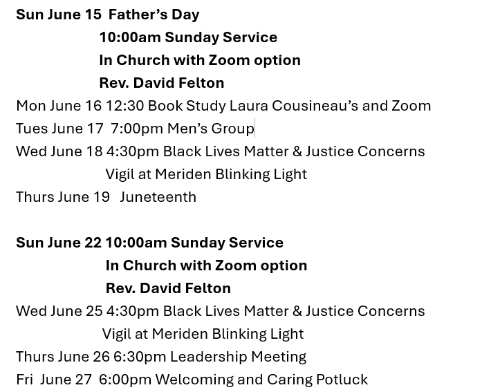 A schedule for a church with zoom options