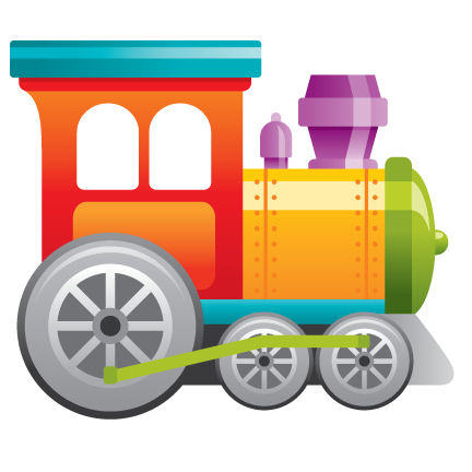 An illustration of a colorful toy train on a white background