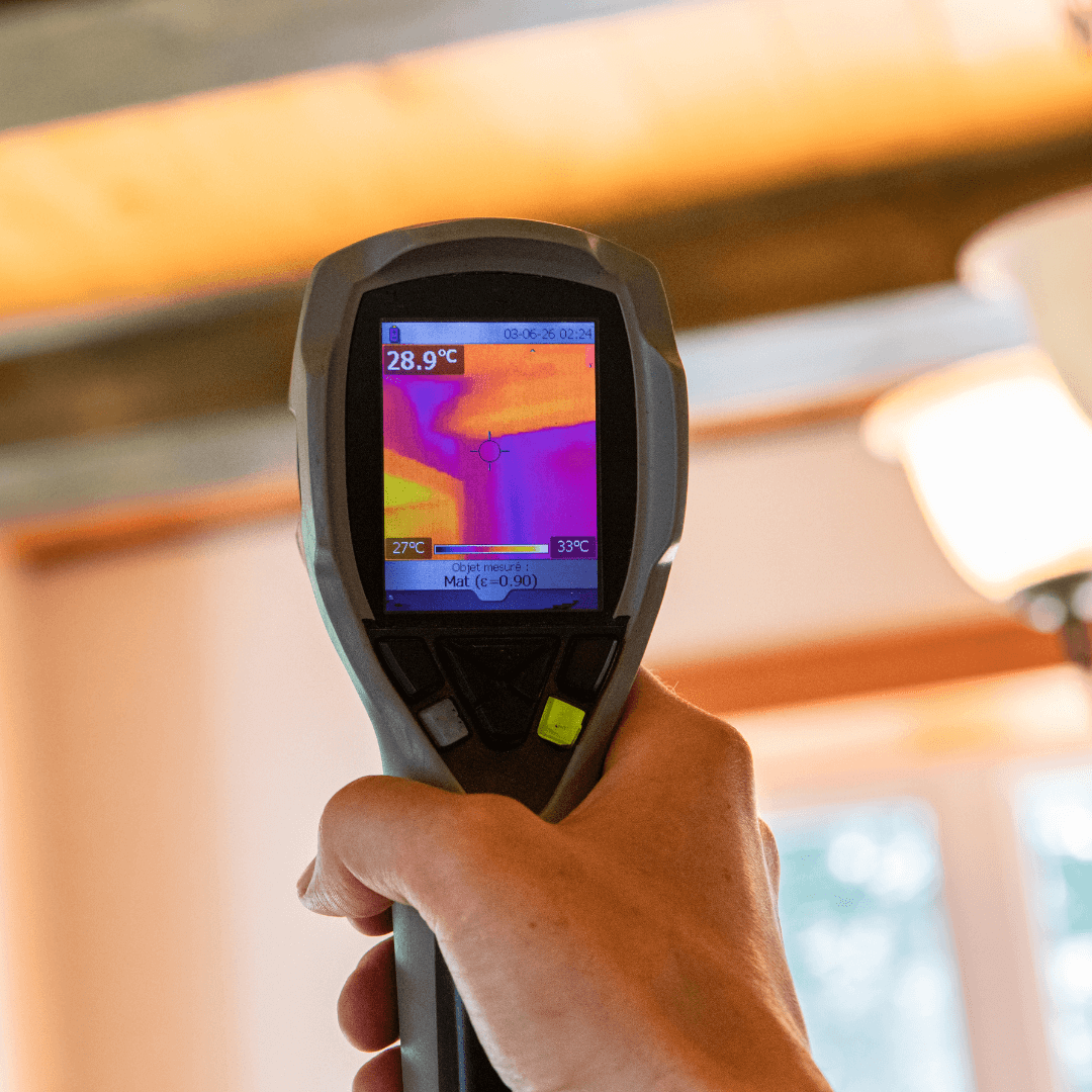 A person is holding a thermal camera in their hand.
