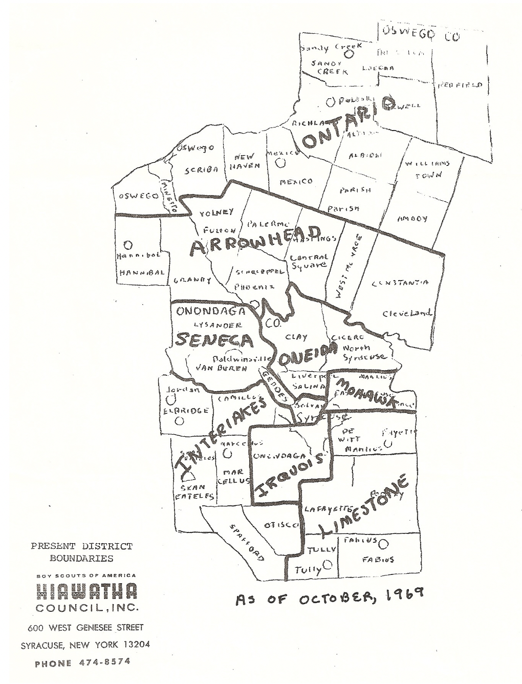 A diagram of the Hiawatha council district boundaries in October 1969