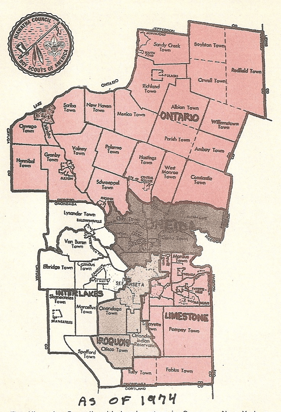 A diagram of the council district boundaries in October 1974