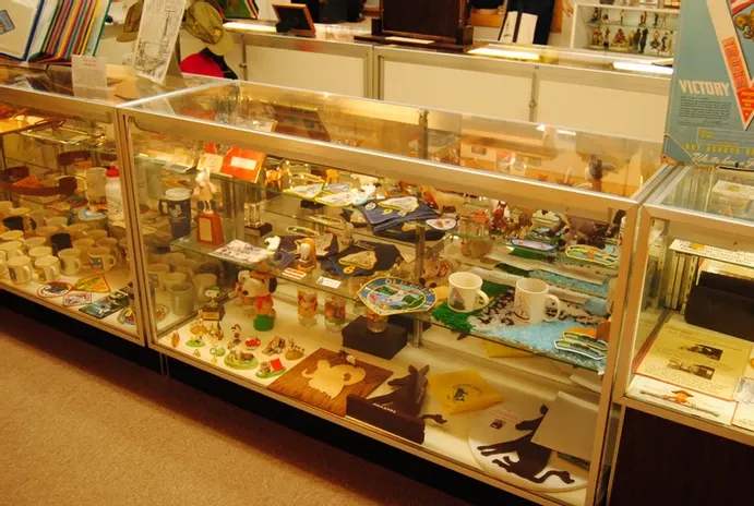 A display case of scouting memorabilia