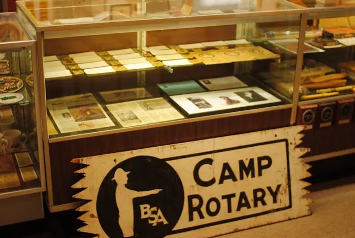 A display case of newspaper clippings