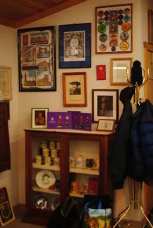 A wall display of scouting pictures