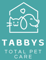 A logo for tabbys total pet care with a dog and a cat in a house. Naples, FL