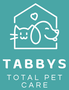 A logo for tabbys total pet care with a dog and a cat in a house. Naples, FL