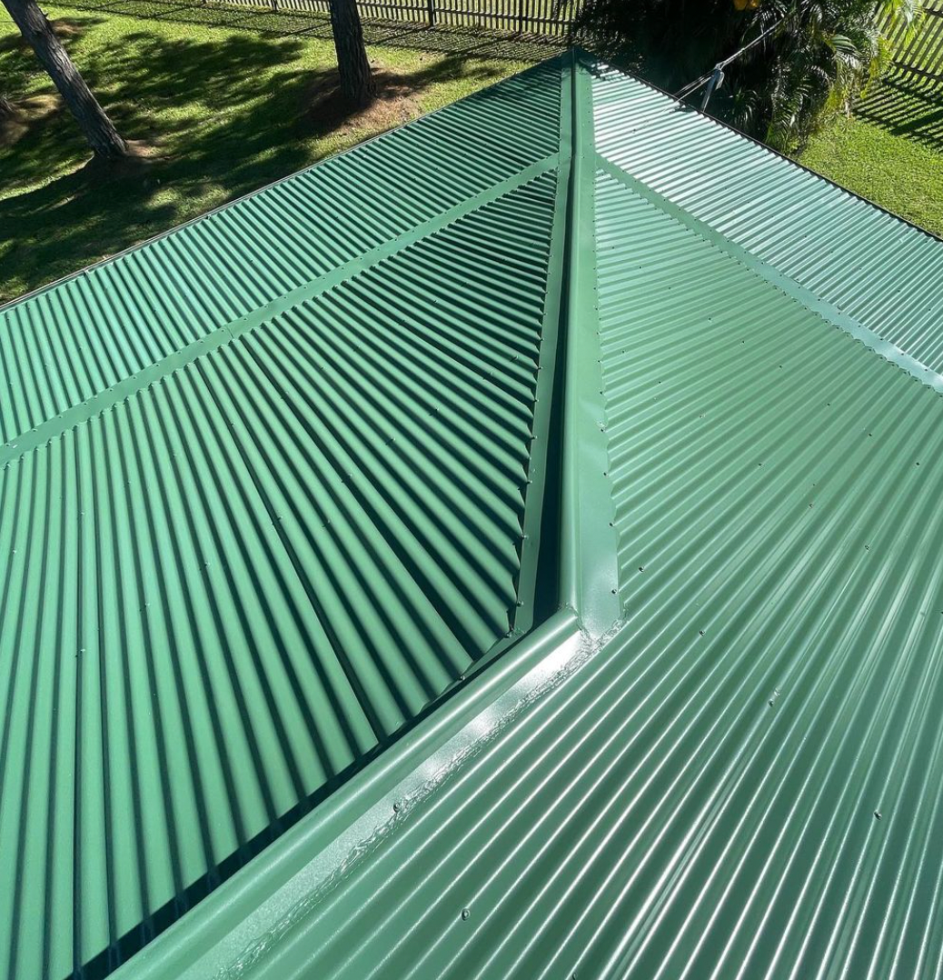 A cottage green coloured metal Colorbond roof.