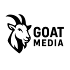 A black and white logo of a goat with horns and the words `` goat media ''.