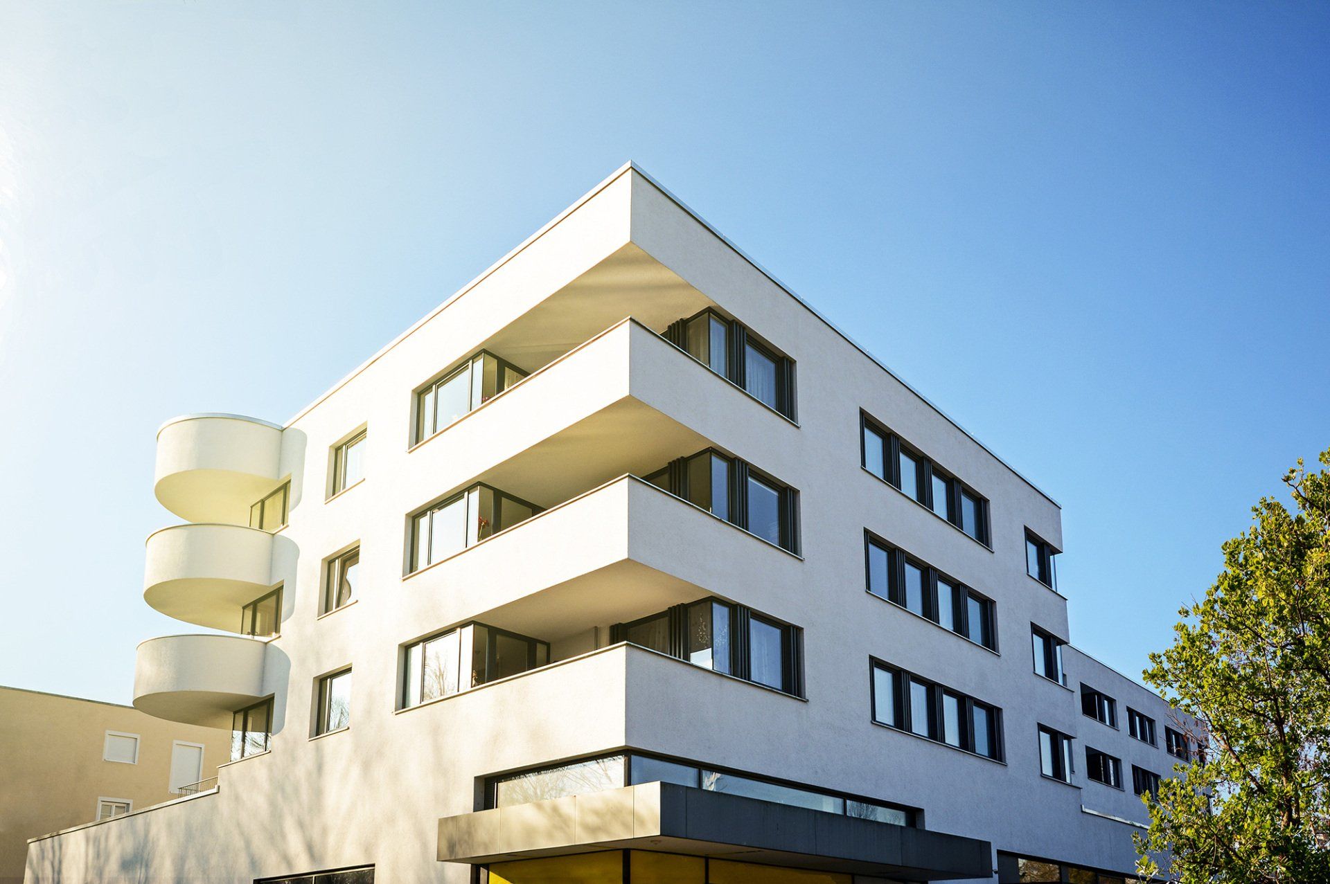 New residential and commercial building with modern facade in the city