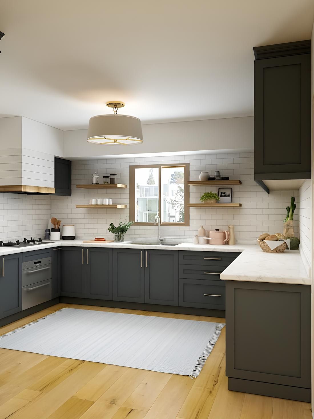 A Kitchen With Gray Cabinets And White Counter Tops — Alstonville Kitchens In Ballina, NSW