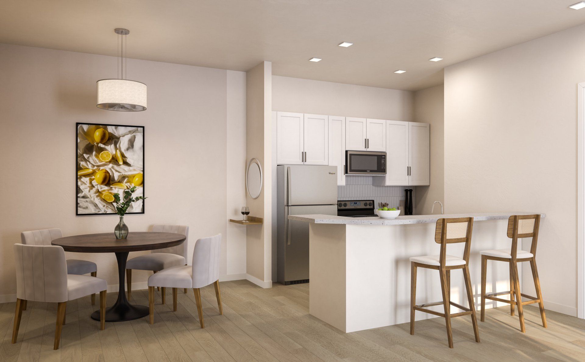 The Caroline kitchen and dining rendering