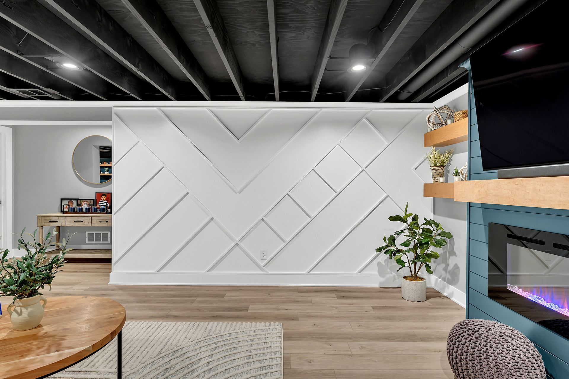 beautifully designed basement accent wall