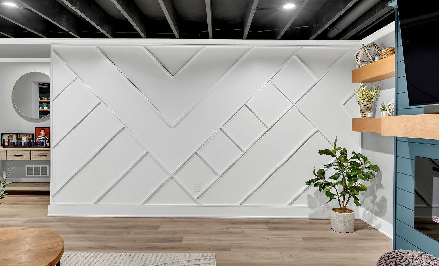 beautifully designed basement accent wall