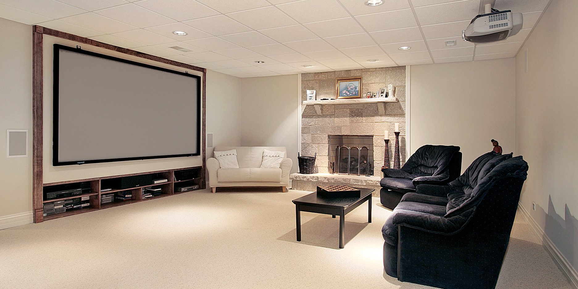 a finished basement theater room