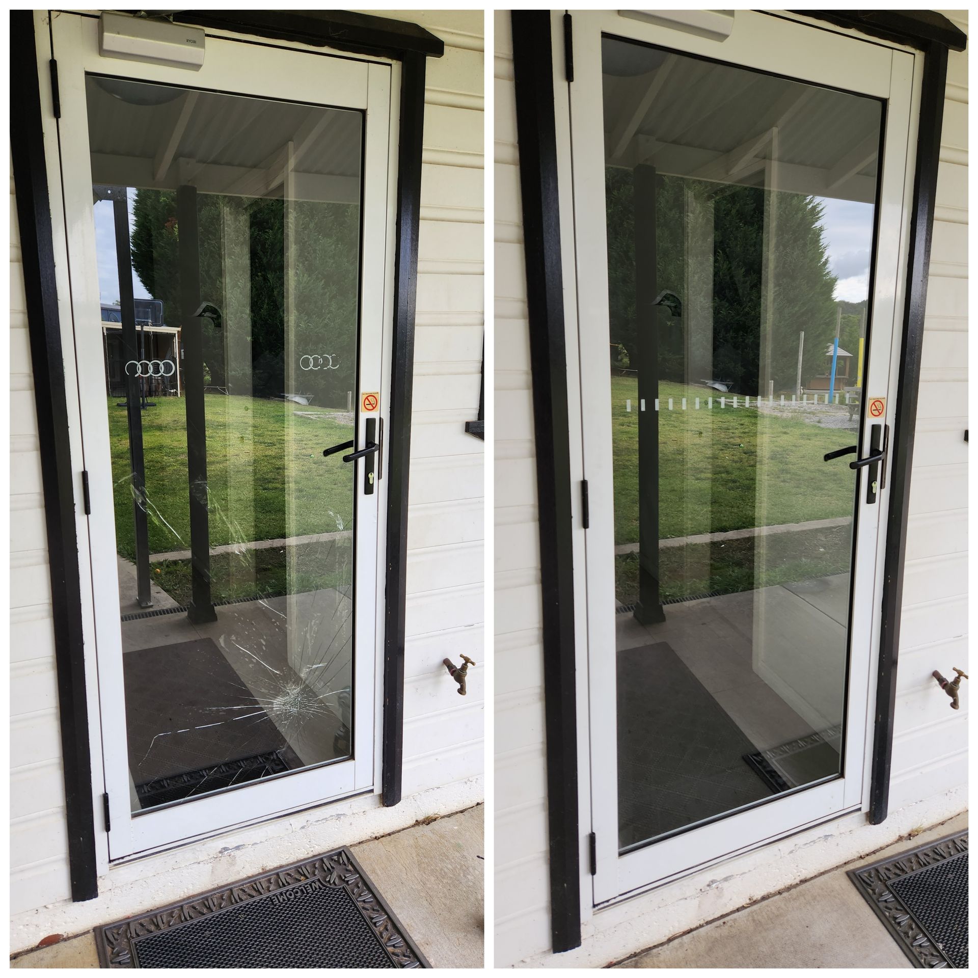 Door Glass Repair Before and After - Glazier in the Southern Highlands