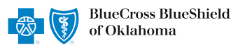 BlueCross BlueShield of Oklahoma logo. Two blue emblems on the left, text on the right.