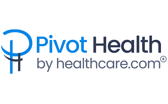 Pivot Health logo: blue and dark gray text, blue abstract graphic element.