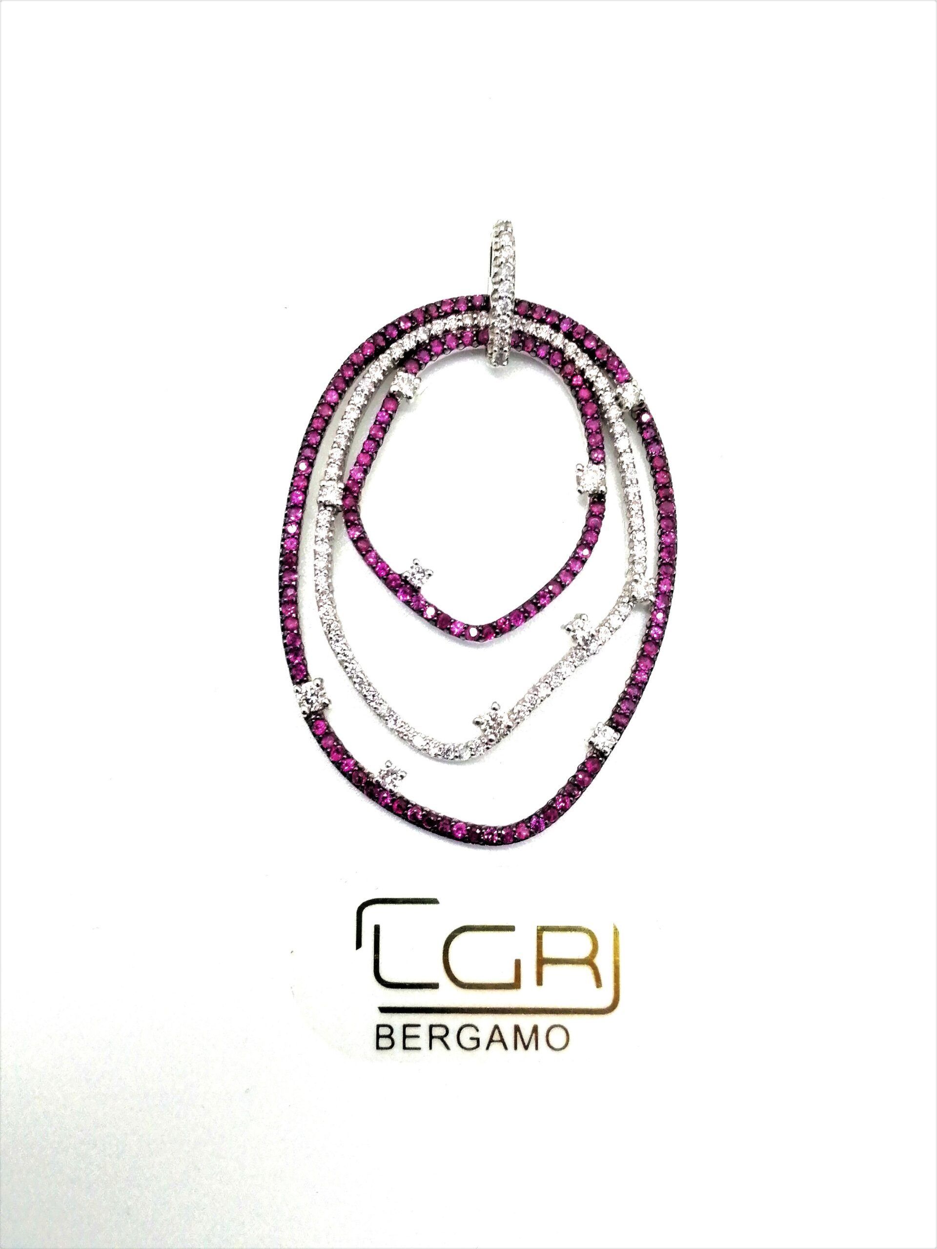 ciondolo oro bianco con diamanti e rubini