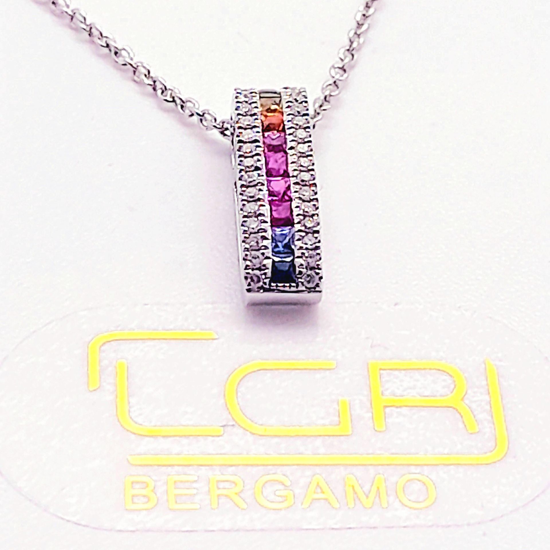 pendente in oro bianco con zaffiri rainbow
