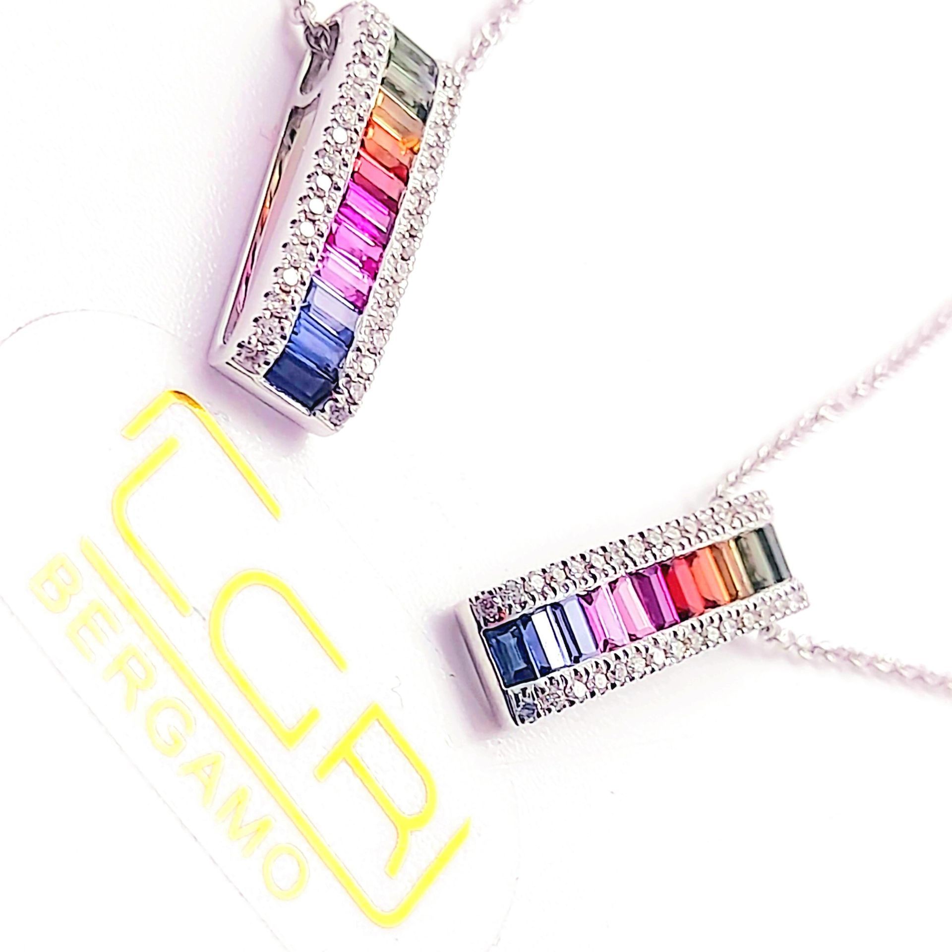 pendente in oro bianco con zaffiri rainbow