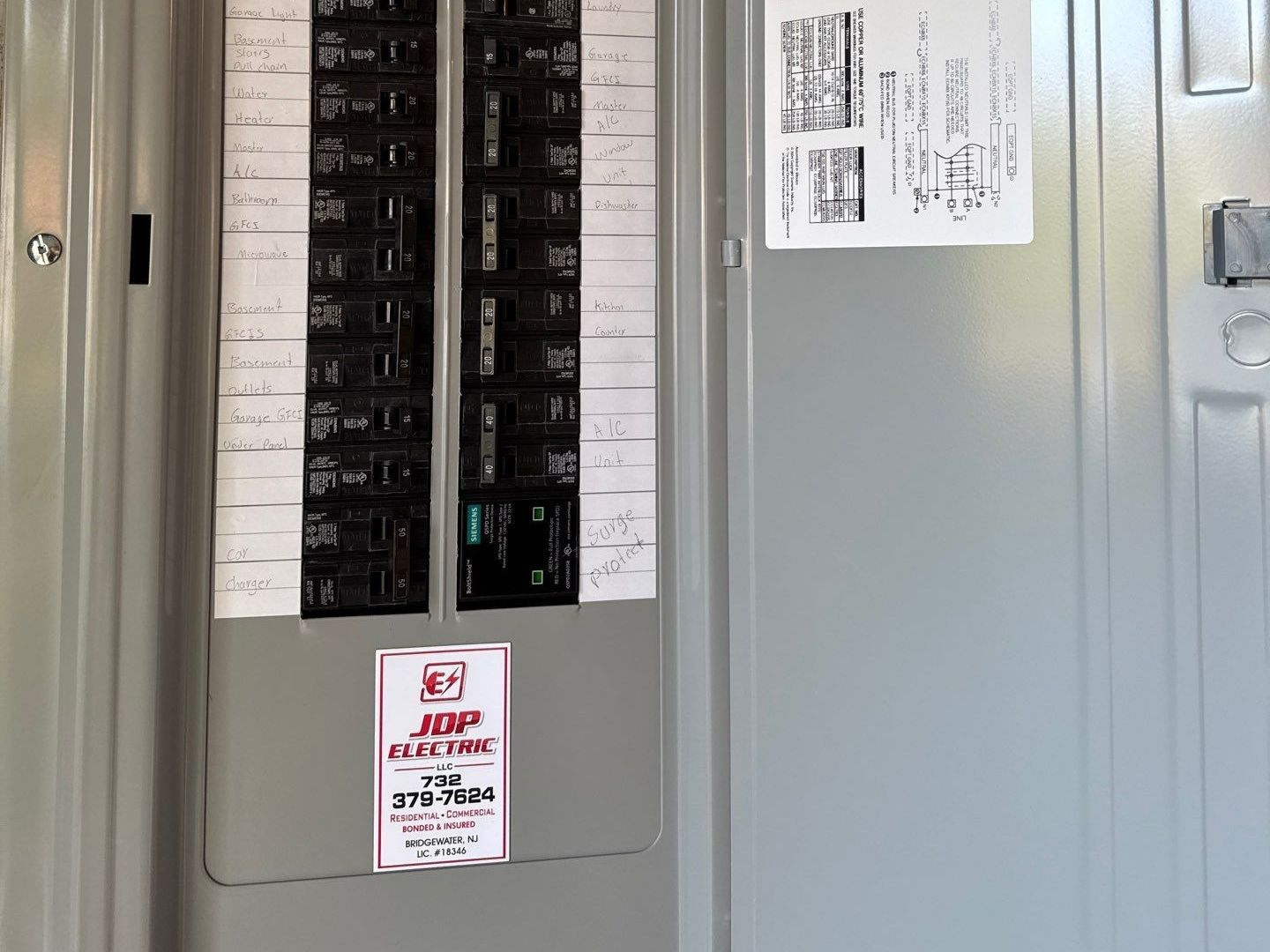 Electrical panel upgrade in Bound Brook NJ by JDP Electric, featuring a new breaker box built to handle modern power loads and EV charging stations