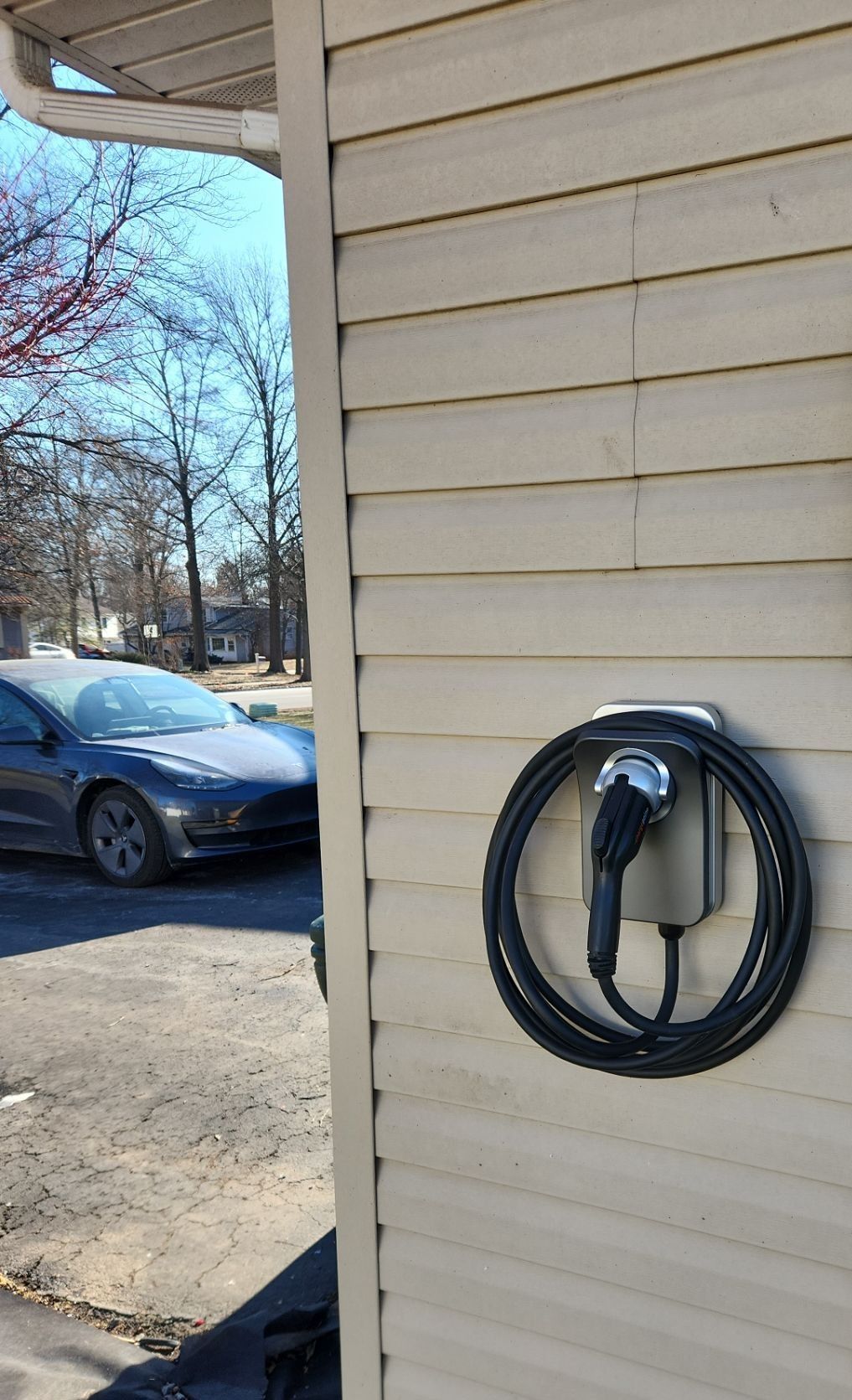 50-amp EV charger exterior installation next to electrical meter – JDP Electric, Piscataway, NJ