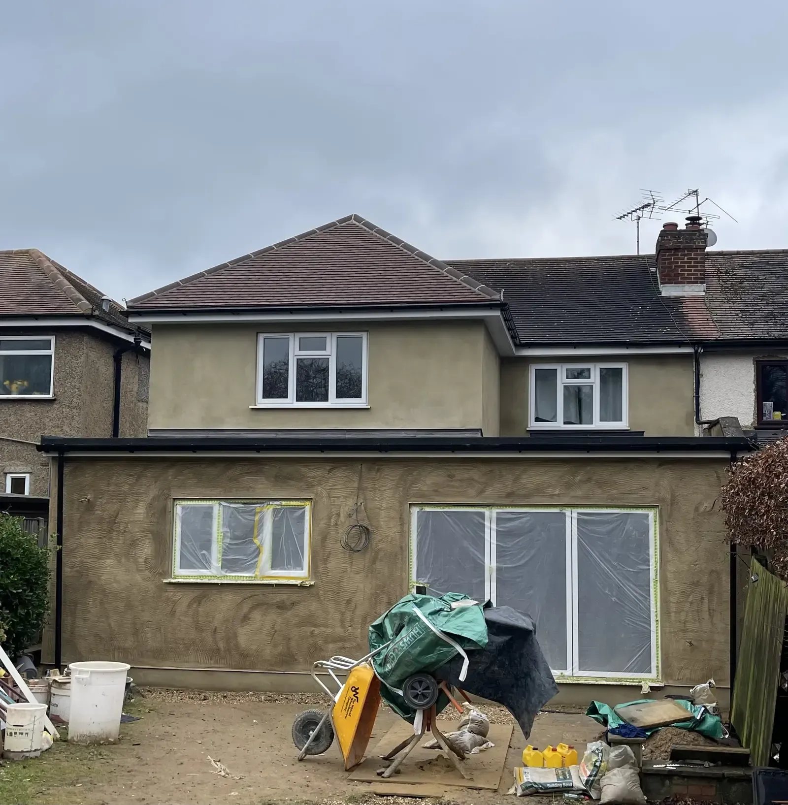 Work in progress Freshly rendered house exterior in Clacton-on-Sea, Essex