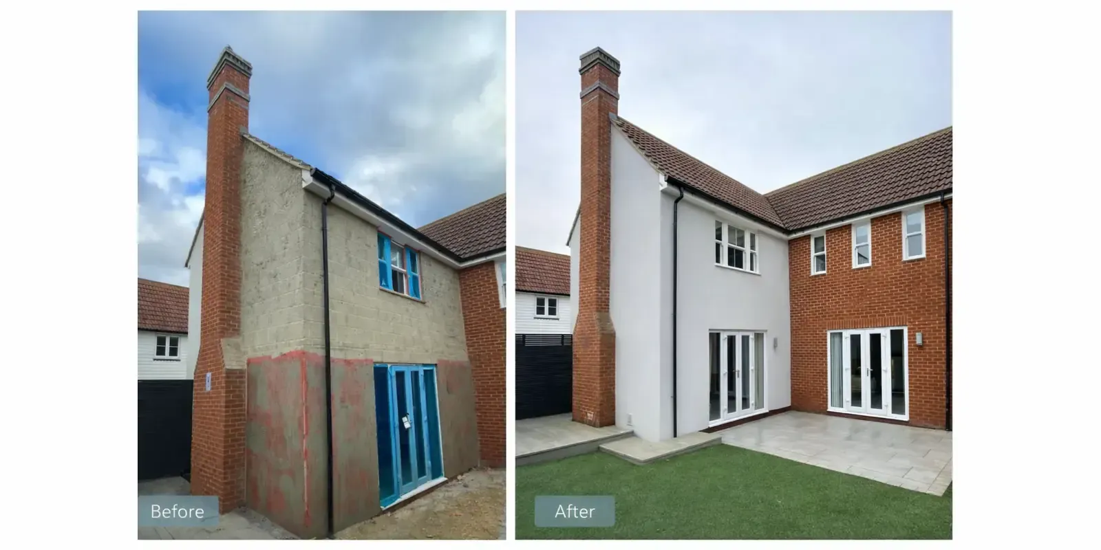 Before and after rendering work completed in Essex