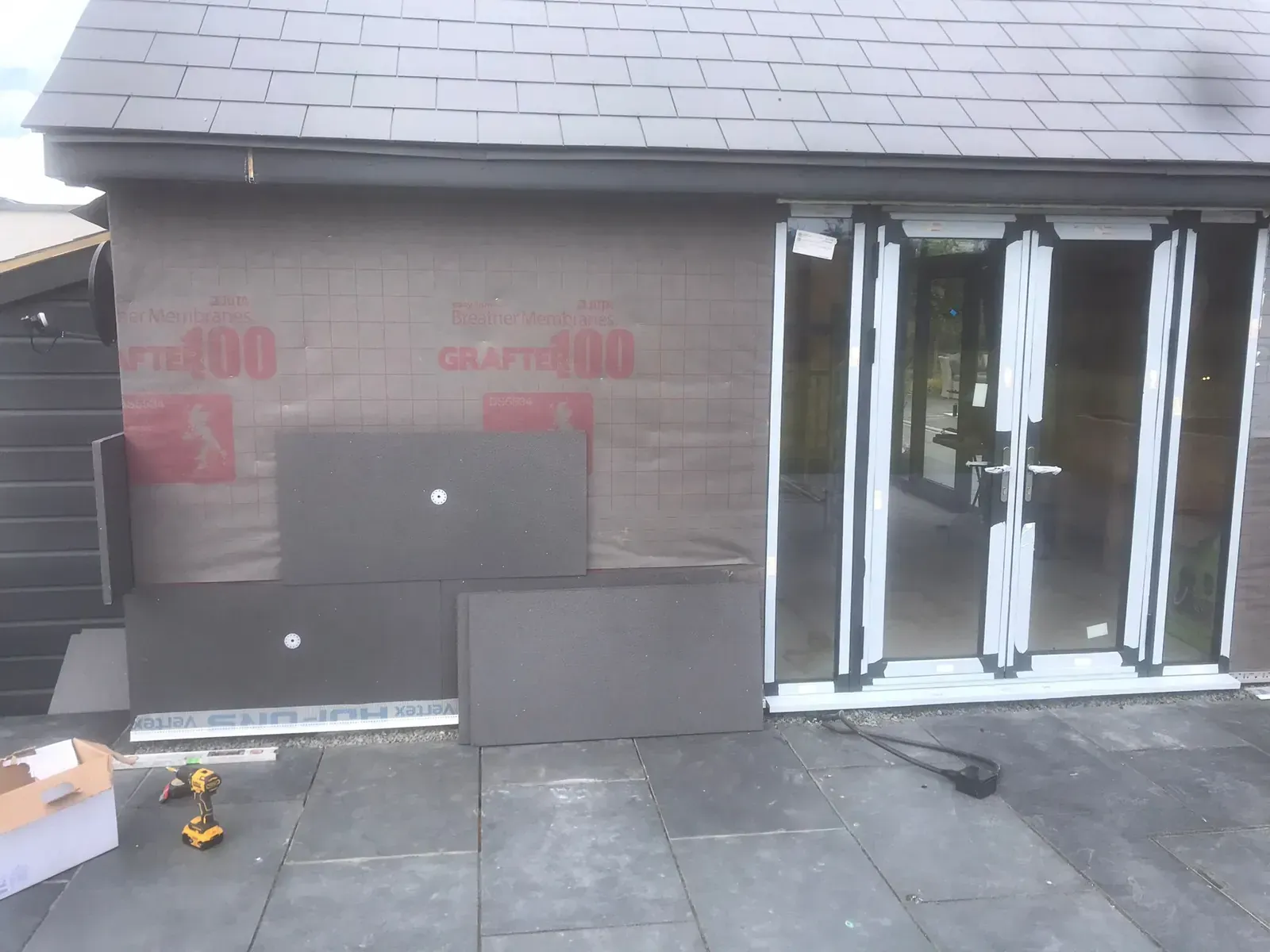 External wall insulation boards installed on garage conversion in Leigh-on-Sea, Essex.