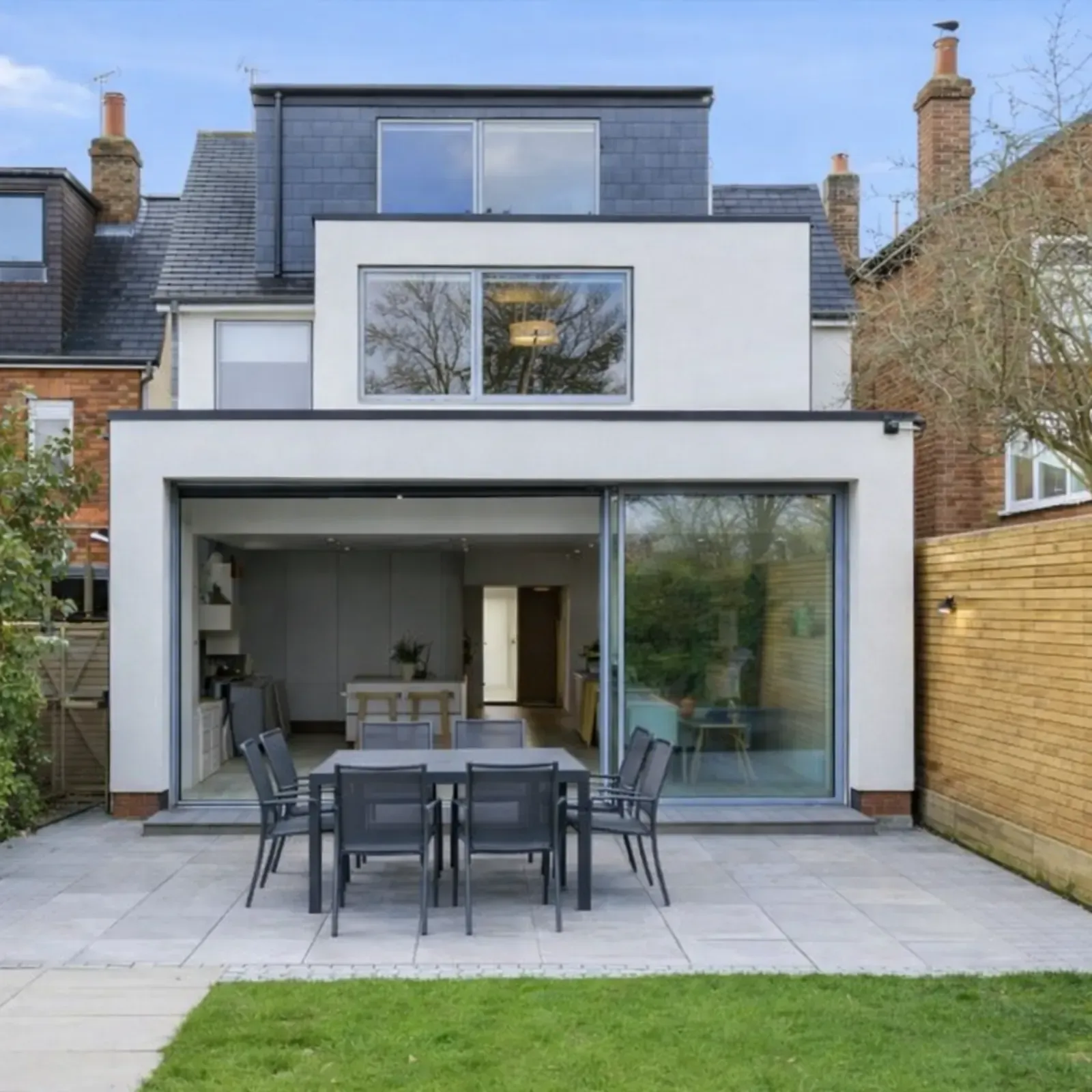 Freshly rendered rear house exterior in Saffron Walden, Essex