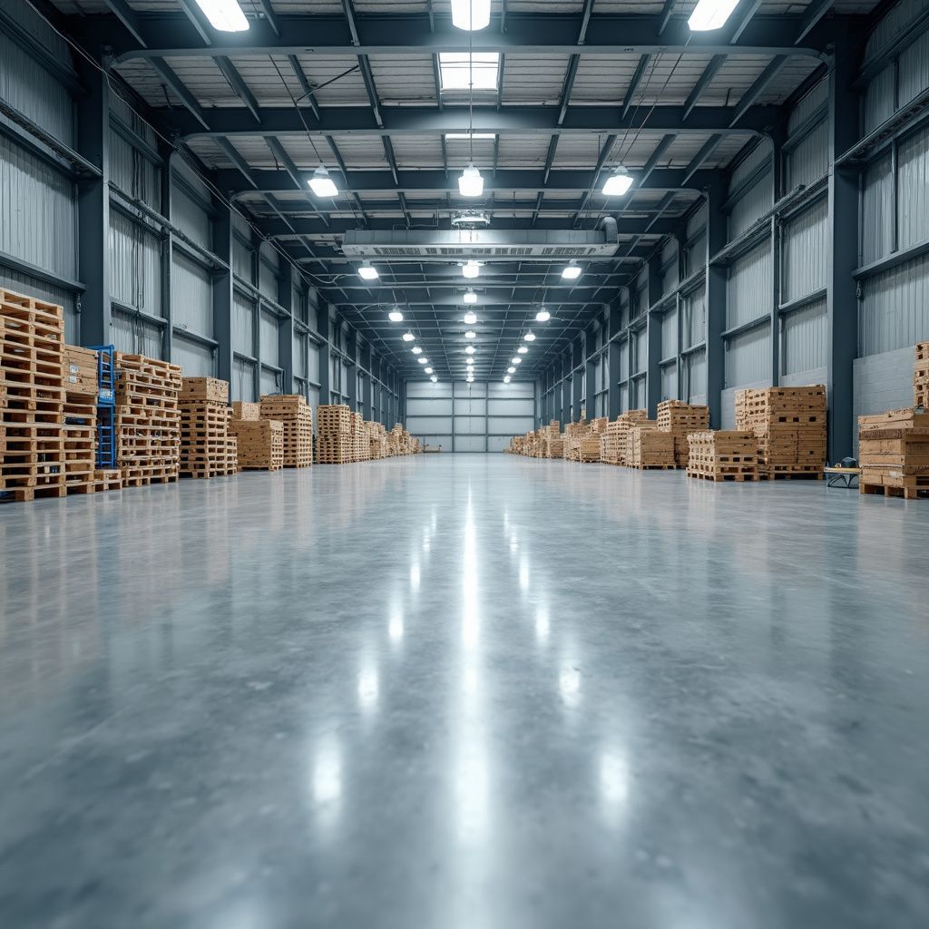 Green bucket and mop on a wet floor, cleaning. Sunlight illuminates the scene.