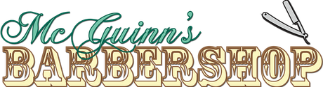 McGinn's Barbershop logo in teal and tan with a straight razor icon.