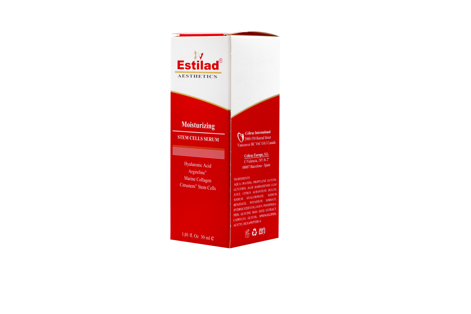 Red and white box of La Estrellad product with text.