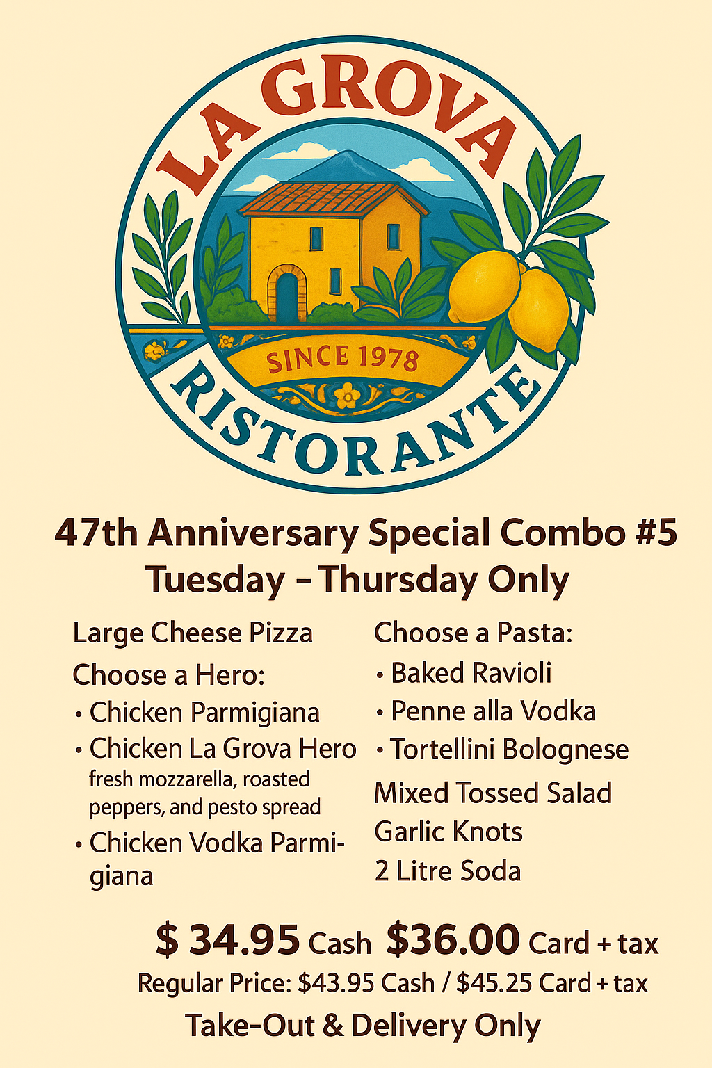 Restaurant ad:  47th Anniversary Special Combo #5