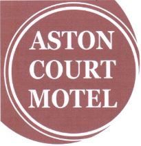 The aston court motel logo is a red circle with white letters.