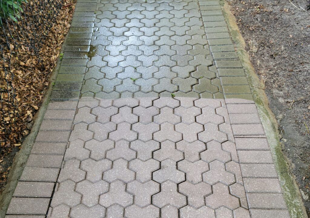 Cleaning a paver.