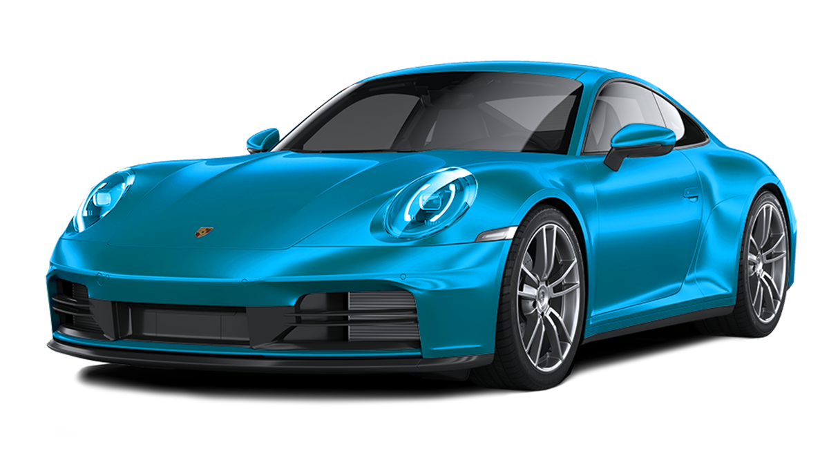 A blue porsche 911 gt4 rs is shown on a white background.