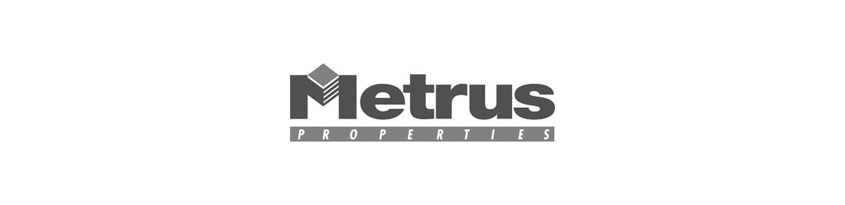 A black and white logo for metrus on a white background
