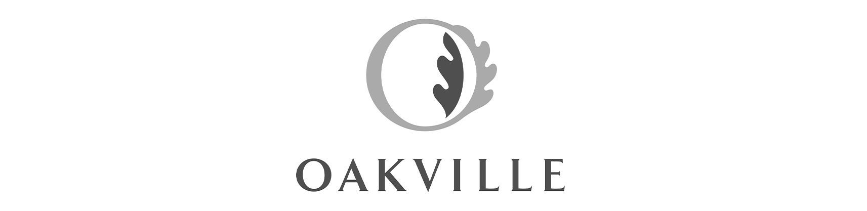A black and white logo for oakville on a white background