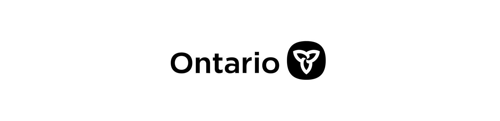A black and white logo for ontario is on a white background.